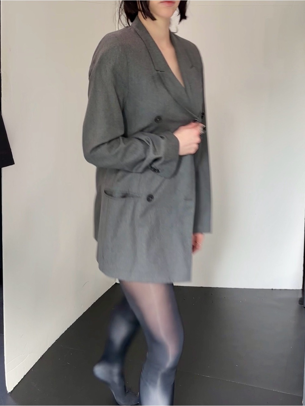 Margiela essentials women’s line 4 Gray Double-Breasted Women's Blazer Jacket - Picture 3 of 7
